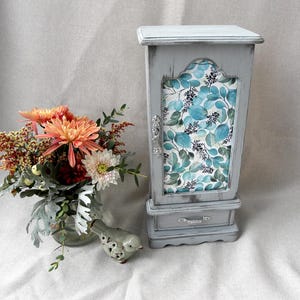 Upcycled Jewelry Box, Grey Jewelry Box, Vintage Jewelry Armoire, Necklace and Ring Storage, Hand Painted Jewelry Box