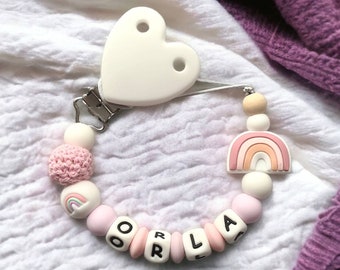 Personalised Dummy Clip/ Baby Girl Rainbow Dummy Holder/Baby Shower Gift/ New baby Gift