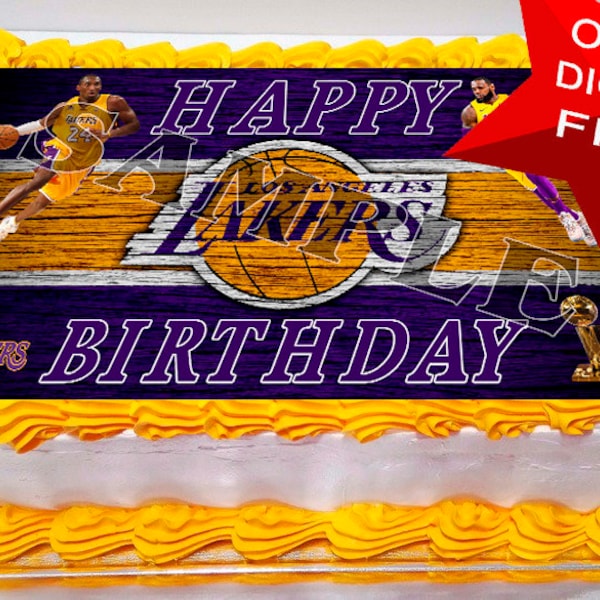 NBA Lakers cake, Happy Birthday Party. Cake Topper Digital printable Version.