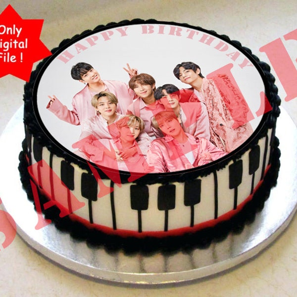 BTS CUSTOM Happy Birthday Party. Cake Topper DIGITAL printable Version.