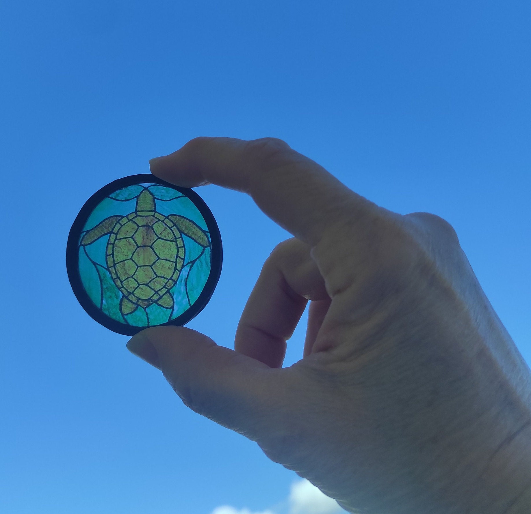 Window glass stained round Miniature. TURTLE Dollhouse scale. Custom size and more models available