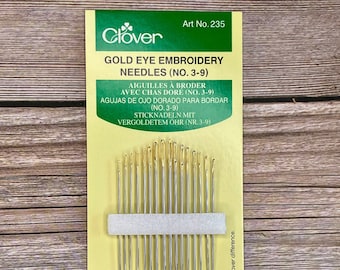 Clover Gold Eye Embroidery Needles sizes 3-9