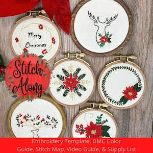 Weihnachtsornament Stickmuster Vorlage, Materialanleitung, DMC-Farbanleitung, Stitch Map. Hand Stickmuster Video Anleitung