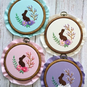 Floral Easter Chocolate Bunny Hand Embroidery Hoop PDF Digital Pattern DIY Easy to Follow Directions Embroidery Template and Stitch Guide image 2