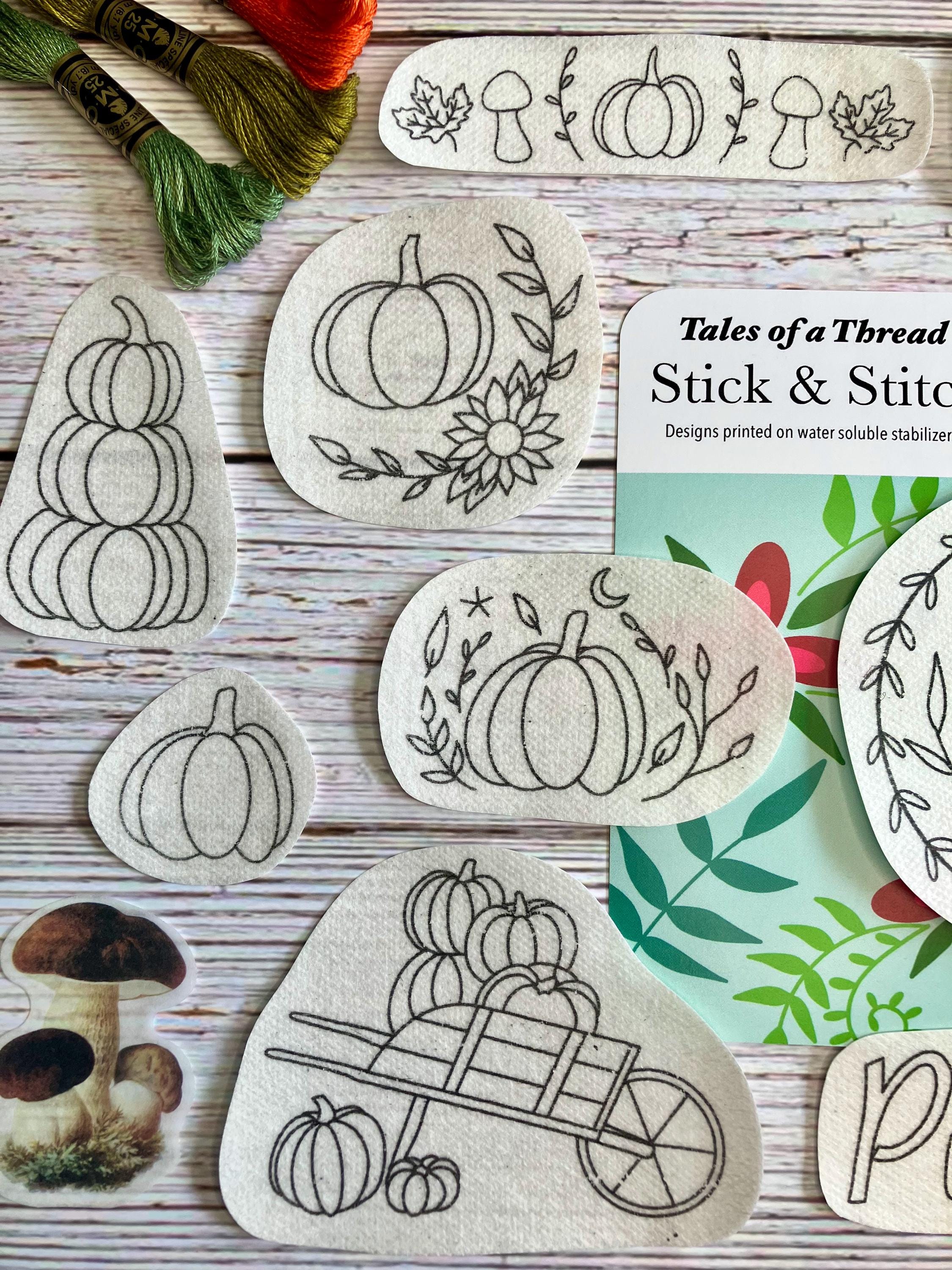 Printable Stick and Stitch Pumpkins Fall Hand Embroidery Water Soluble ...