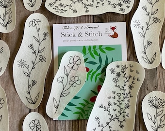 Stick and Stitch Wild Florals Hand Embroidery Water Soluble Designs for Hoops, Clothes, Totes, Hats, Caps, T-Shirts, Sweatshirts