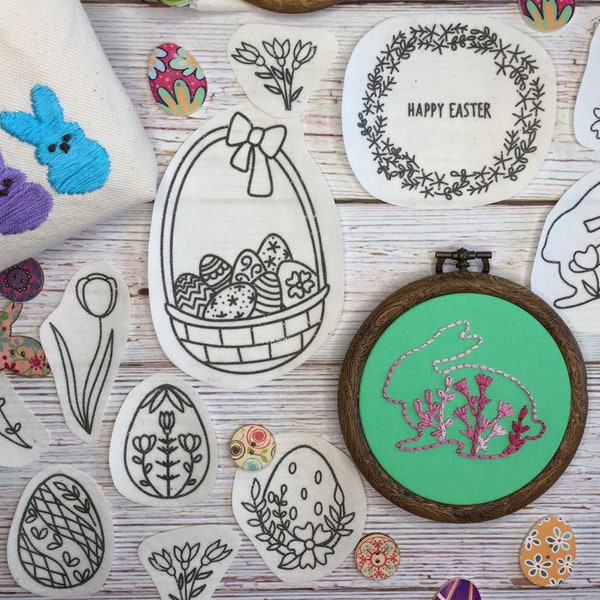 Stick and Stitch Easter Pack Water Soluble Hand Embroidery Designs for Hoops, Clothes, Totes, Hats, Caps, T-Shirts, Sweatshirts