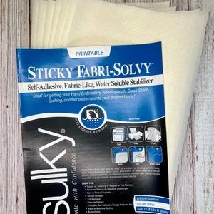 Sulky Sticky Fabri-Solvy wasserlöslicher Stabilisator, Stick-Transferpapier, bedruckbar (12) 8,5 "x 11"Bögen, Stick- und Stichpapier