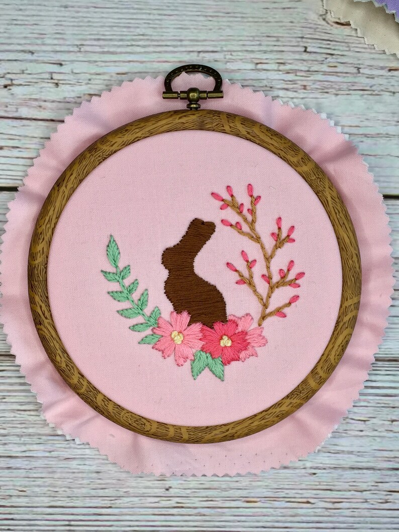 Floral Easter Chocolate Bunny Hand Embroidery Hoop PDF Digital Pattern DIY Easy to Follow Directions Embroidery Template and Stitch Guide image 7