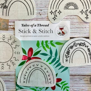 Stick and Stitch Suns and Rainbows Boho Hand Embroidery Water Soluble Designs for Hoops, Clothes, Totes, Hats, Caps, T-Shirts, Sweatshirts
