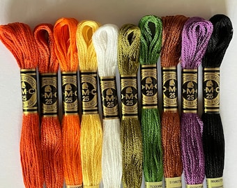 Paleta de colores de Halloween Hilo de hilo de bordado de algodón DMC / 10 madejas de hilo de bordado de algodón de 6 hebras