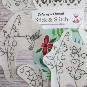 Stick and Stitch Lilly of the Valley May Hand Embroidery Water Soluble Designs for Hoops, Clothes, Totes, Hats, Caps, T-Shirts, Sweatshirts