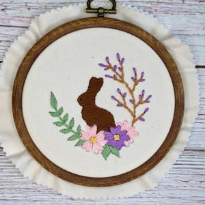 Floral Easter Chocolate Bunny Hand Embroidery Hoop PDF Digital Pattern DIY Easy to Follow Directions Embroidery Template and Stitch Guide image 4