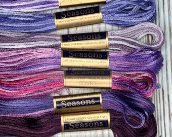 Lecien Cosmo Seasons Floss Pack de ovillos de hilo dental variado / 8 ovillos de hilo de algodón de 6 hebras / Paquete de colores Variegated Purples