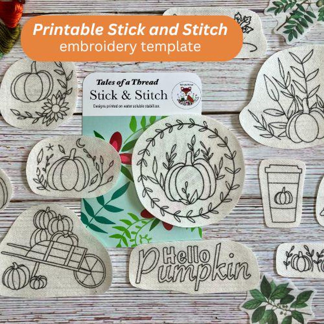 Printable Stick and Stitch Pumpkins Fall Hand Embroidery Water Soluble ...