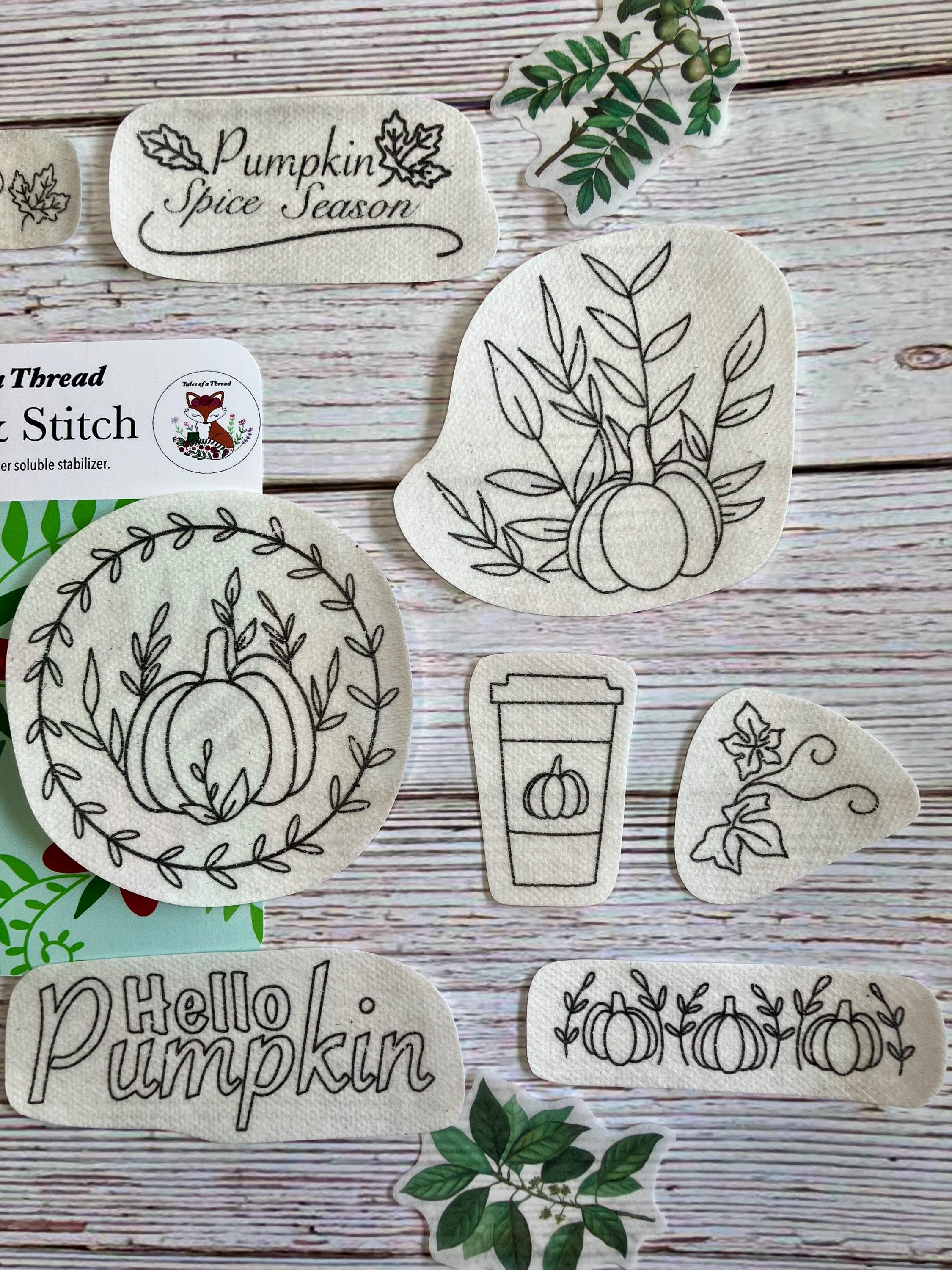 Printable Stick and Stitch Pumpkins Fall Hand Embroidery Water Soluble ...