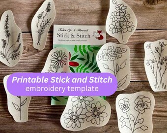 May include: A set of printable stick and stitch embroidery templates featuring various floral designs. The templates are printed on water-soluble stabilizer and are ready to be used for embroidery projects.