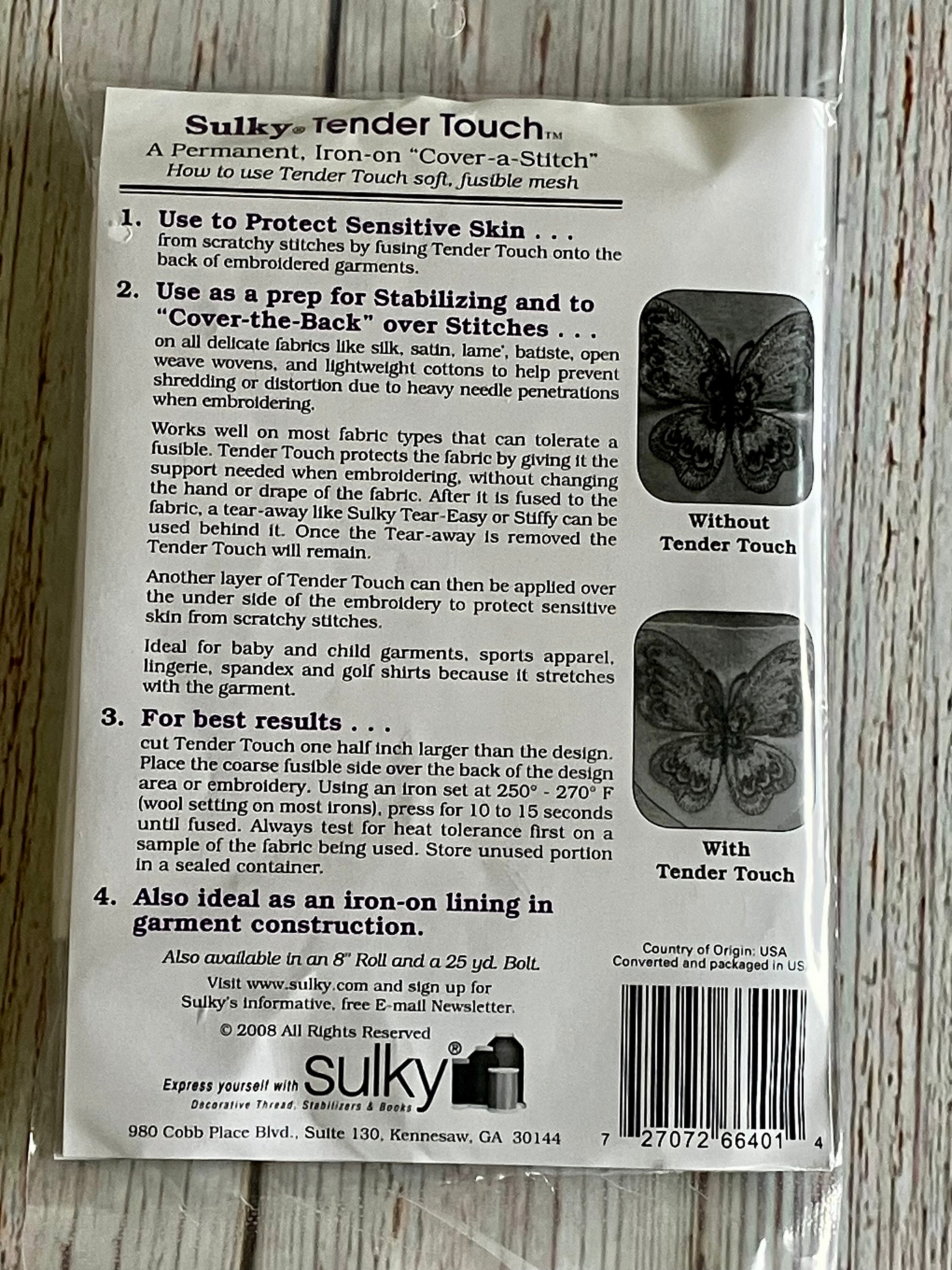Sulky Tender Touch A Permanent, Iron-on Cover A Stitch Stabilizer 