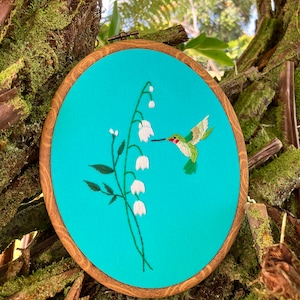 Lily of the Valley and Hummingbird Embroidery Pattern PDF DIY Easy to follow directions Wall Hoop Art Decor and Crafts Hand Embroidery