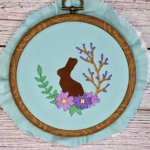 Floral Easter Chocolate Bunny Hand Embroidery Hoop PDF Digital Pattern DIY Easy to Follow Directions Embroidery Template and Stitch Guide image 5