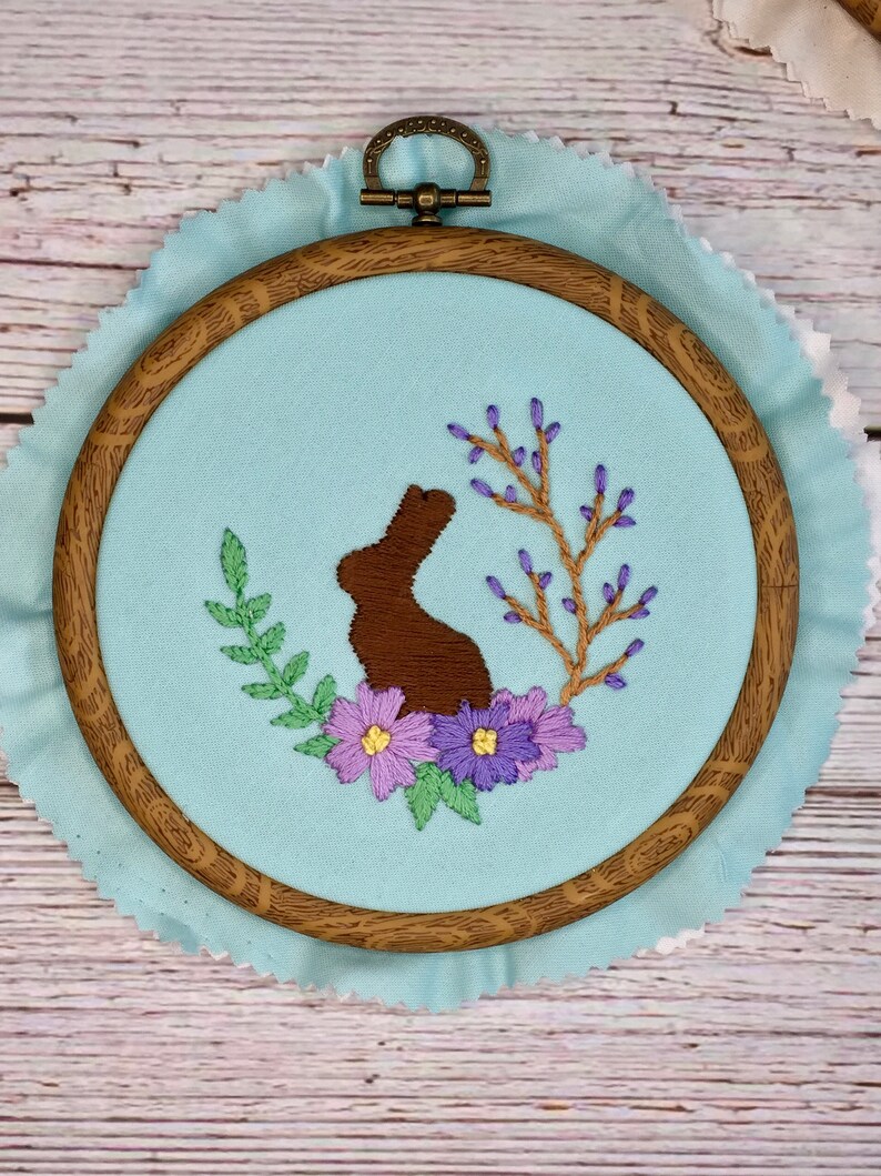 Floral Easter Chocolate Bunny Hand Embroidery Hoop PDF Digital Pattern DIY Easy to Follow Directions Embroidery Template and Stitch Guide image 5