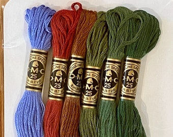 Enchanted Forest Color Palette DMC cotton Embroidery Floss Thread | 6 skeins of 6 strand cotton thread