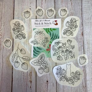 Stick and Stitch Strawberry Pack Rozpuszczalne w wodzie wzory do haftu ręcznego na tamborki, ubrania, torby, czapki, koszulki, bluzy