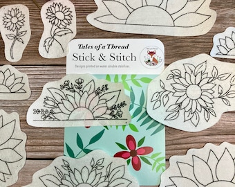 Sticken und nähen Sonnenblume Handstickerei wasserlösliche Designs für Creolen, Kleidung, Taschen, Hüte, Mützen, T-Shirts, Sweatshirts, Overalls