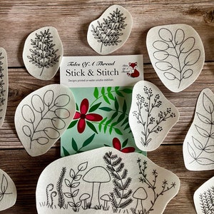 Stick and Stitch Forest Botanicals Ferns Hand Embroidery Water Soluble Designs for Hoops, Clothes, Totes, Hats, Caps, T-Shirts, Sweatshirts