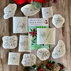 Stick and Stitch Monogram Letters Poinsettia Hand Embroidery Water Soluble Designs for Clothes, Totes, Hats, Caps, T-Shirts, Sweatshirts