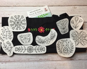 Stick and Stitch Blumen Folk Art Blumen Hand Stickerei Wasserlösliche Designs für Creolen, Kleidung, Taschen, Hüte, Mützen, T-Shirts, Sweatshirts