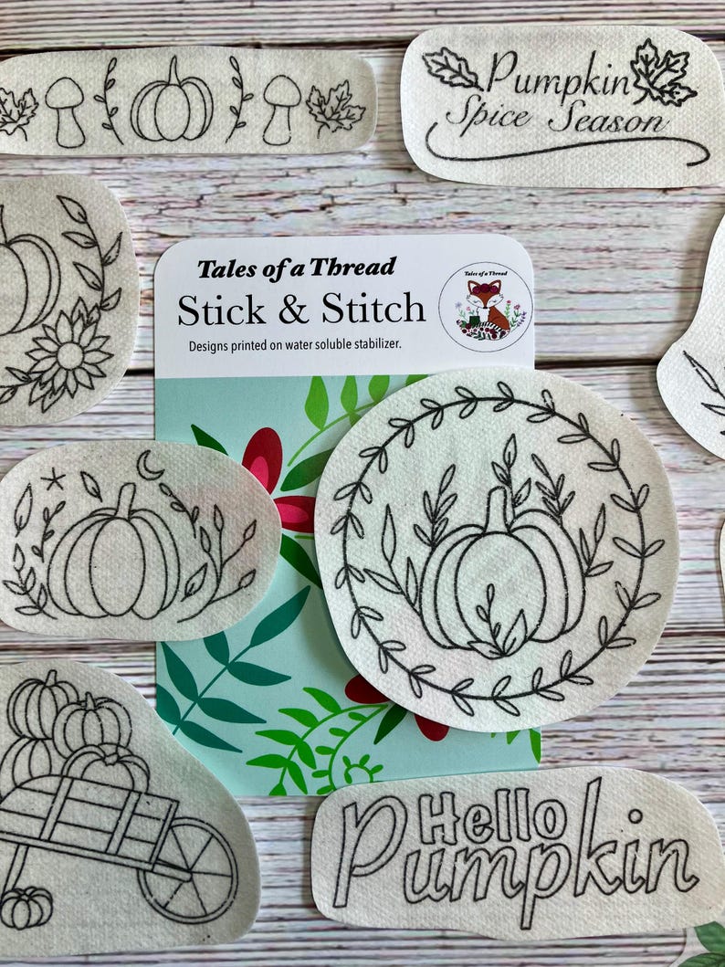 Printable Stick and Stitch Pumpkins Fall Hand Embroidery Water Soluble ...