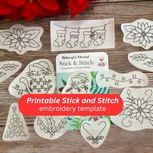 Motifs imprimables de broderie à la main de poinsettia de Noël à broder à la main et solubles dans l&#39;eau pour vêtements, cabas, chapeaux, casquettes, t-shirts, sweat-shirts