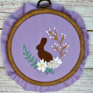 Floral Easter Chocolate Bunny Hand Embroidery Hoop PDF Digital Pattern DIY Easy to Follow Directions Embroidery Template and Stitch Guide image 6