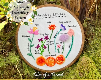 Blumen-Stich Sample Handstickerei Stich zusammen mit Video Anleitung Stickvorlage