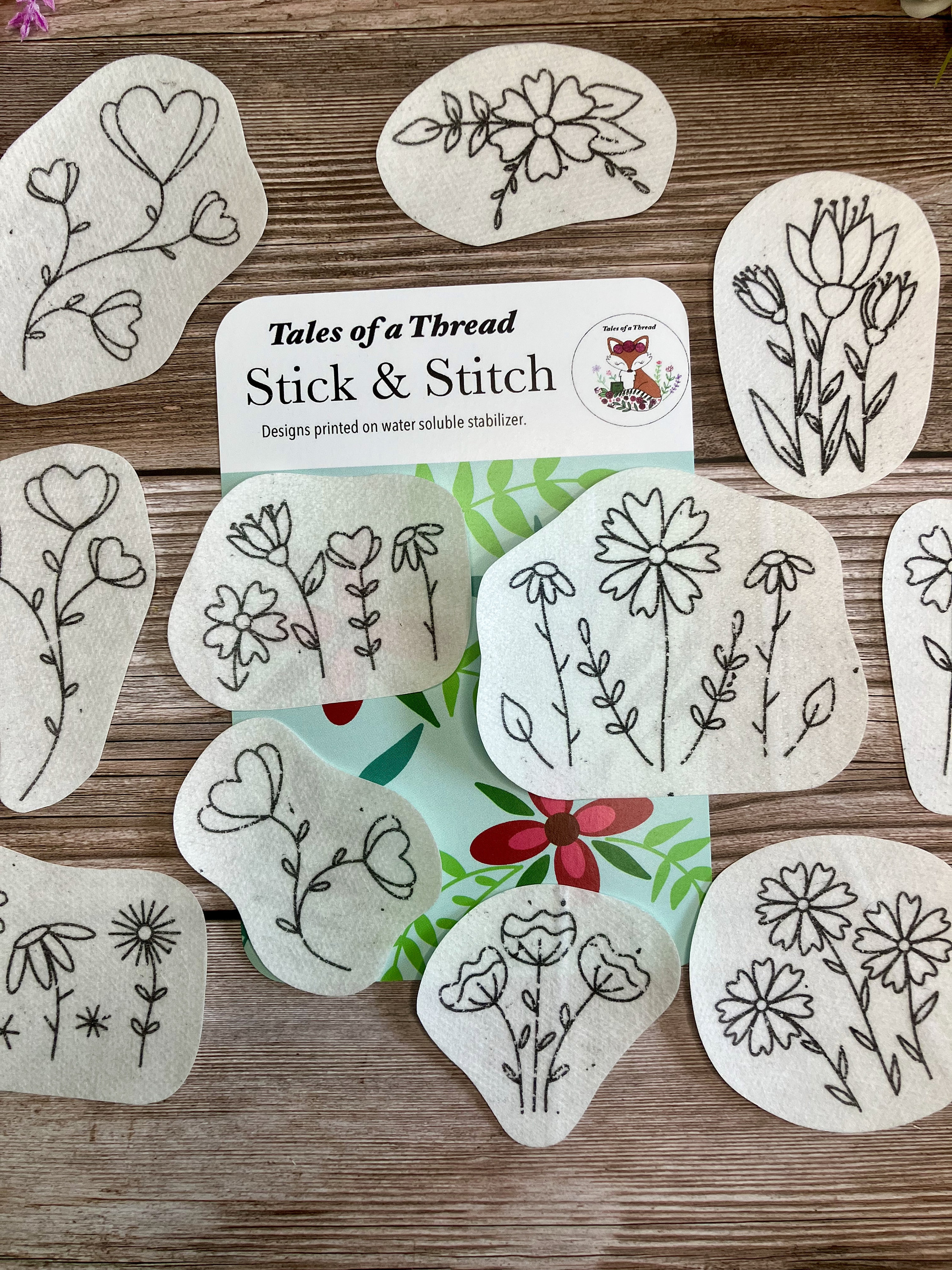 Stick und Stitch Wildblumen Blumen Hand Stickerei Wasserlösliche Designs für Creolen, Kleidung, Taschen, Hüte, Mützen, T-Shirts, Sweatshirts