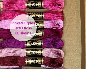Pinks and Purples DMC cotton Embroidery Floss Thread | 30 skeins of 6 strand cotton Embroidery thread