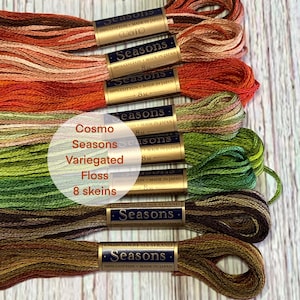 Paquete de madejas de hilo de algodón jaspeado Lecien Cosmo Seasons Floss / 8 madejas de hilo de algodón de 6 hebras / Paquete de colores otoñales jaspeados