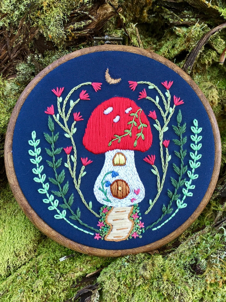 Embroidered Toadstools Toadstool Fairy House Mushroom Embroidery Stitch Along Template ...