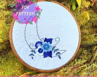 Floral Moon Embroidery PDF Pattern  Hoop Art Celestial | DIY Easy to Follow Pattern Embroidery Template and DMC Color and Stitch Guide