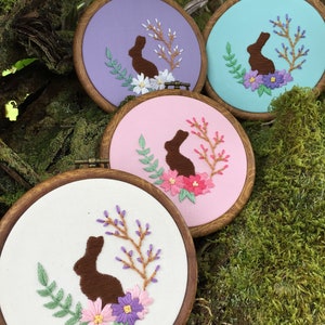 Floral Easter Chocolate Bunny Hand Embroidery Hoop PDF Digital Pattern DIY Easy to Follow Directions Embroidery Template and Stitch Guide image 3