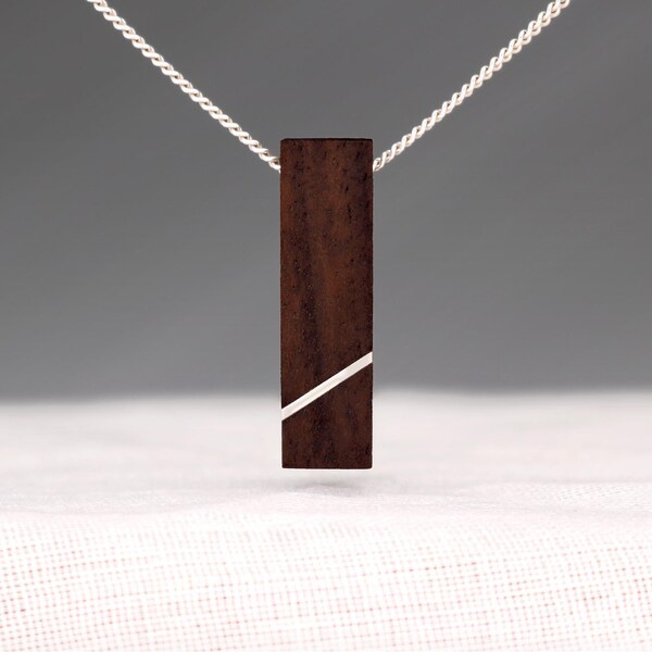 American Black Walnut & Sterling Silver Necklace |Thewena Pendant |Handcrafted and Eco-Friendly |Minimalist Statement Jewellery | With Chain