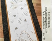 Bee Hive Table Runner Ready to Stitch Embroibery Kit. No Hoop Needed. Threads will not Shadow through Material