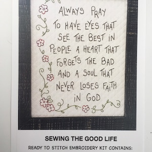 Always Pray Ready to Stitch Embroidery Kit. No Hoop Needed. Threads will not Shadow through Material