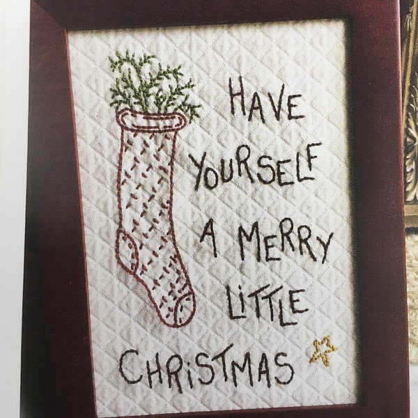 Merry Little Christmas Ready to Stitch Embroidery Kit. No Hoop Needed. Threads will not Shadow through Material