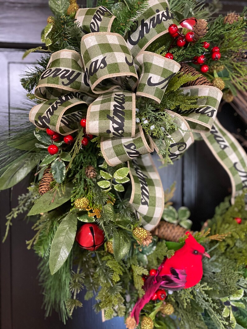 Christmas Cardinal Wreath Featuring Cardinals and Moss Green - Etsy