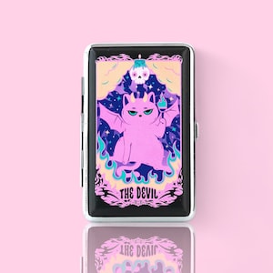 The Devil Tarot Card Stash Box, Joint Holder, Cigarette Case, Kitty Tarot Card