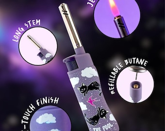 Refillable Windproof Cat Jet Torch Lighter |Celestial Aesthetic Tarot Gift for Witch - Cute Lighter - Cool Ligher -Unique Lighters for Women