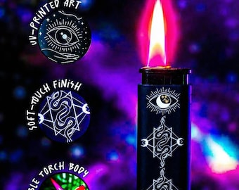 Windproof Mystical Serpents Refillable Torch Lighter - Tarot Witchy Cute Lighter - Smoker Gifts for Her Stoner Girl Gift Stoner Accessories