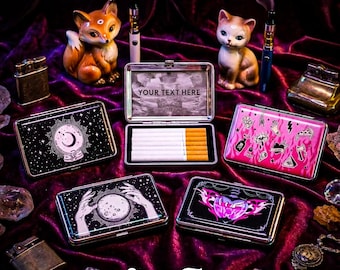 CUSTOM ENGRAVING Metal Joint Case | Joint Holder-Lighter Holder Crush Proof Roll Up Cigarette Case Stoner Gift Girly Stash Box,Joint Tin